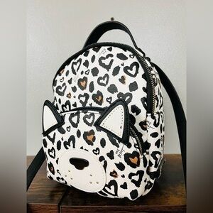 Betsey Johnson Cat Face Mini Backpack Crossbody Leopard Heart Print NWT